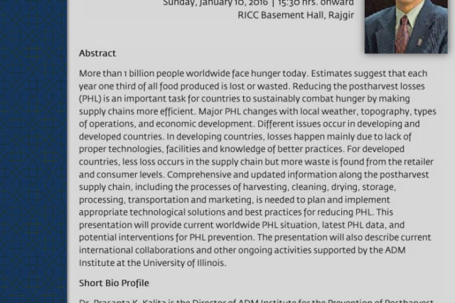 Distinguished Lecture: Post-harvest Loss Prevention, hunger mitigation, and other goals
