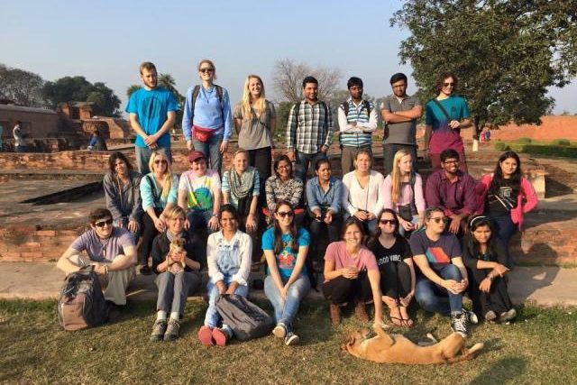 Nalanda students collaborate with students from Eckerd College, St. Petersburg, Florida for a field study on Marigold at the Mahabodhi temple, Bodhgaya