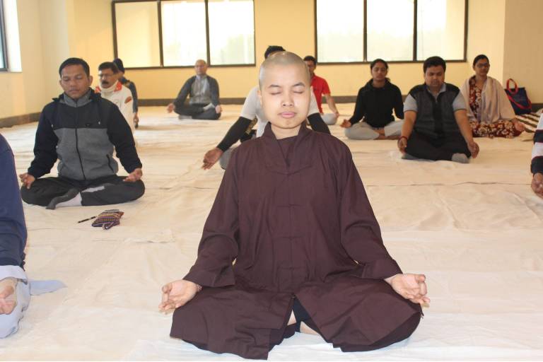 Student Meditating at Nalanda University