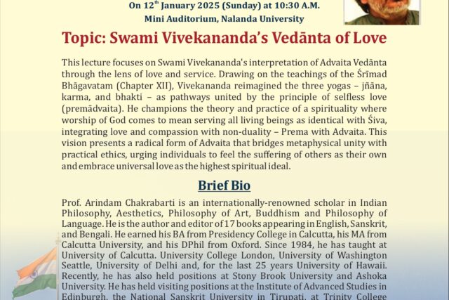 Lecture by Prof. Arindam Chakrabarti on the topic “Swami Vivekananda’s Vedānta of Love”