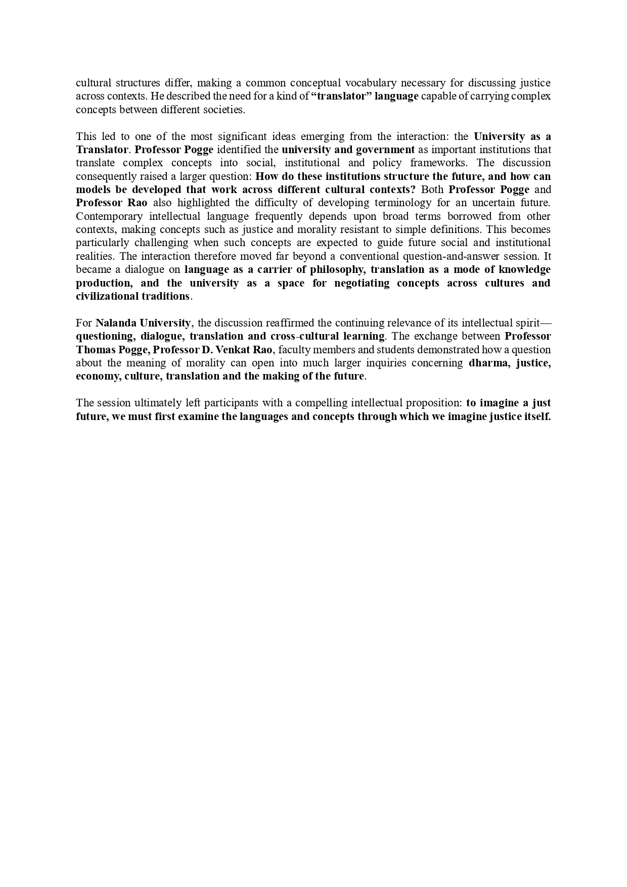 Lecture by Professor Thomas Pogge